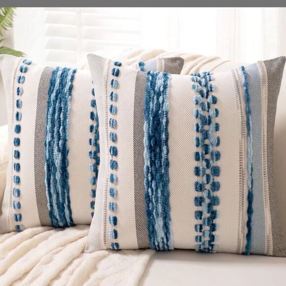 Boho Throw Pillow Covers 18x18 Set Of 2 Farmhouse Decorative Cushion Case - Picture 1 of 1